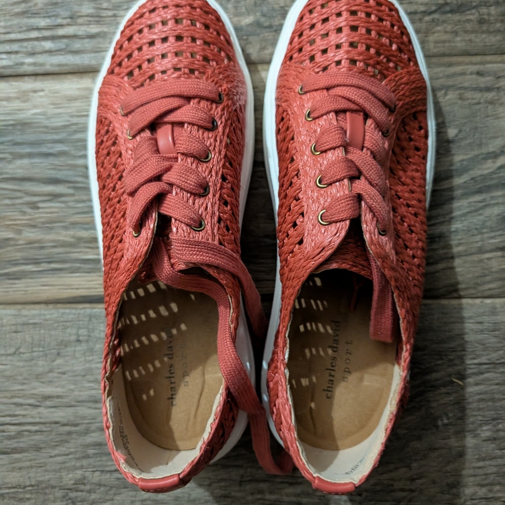 Charles David Crimson Woven Lace-Up Sneakers